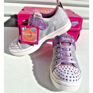 NEW Girl's Skechers S Lights Sparkle Rayz HEATHER SHINE 314846L/GYMT -Size 13